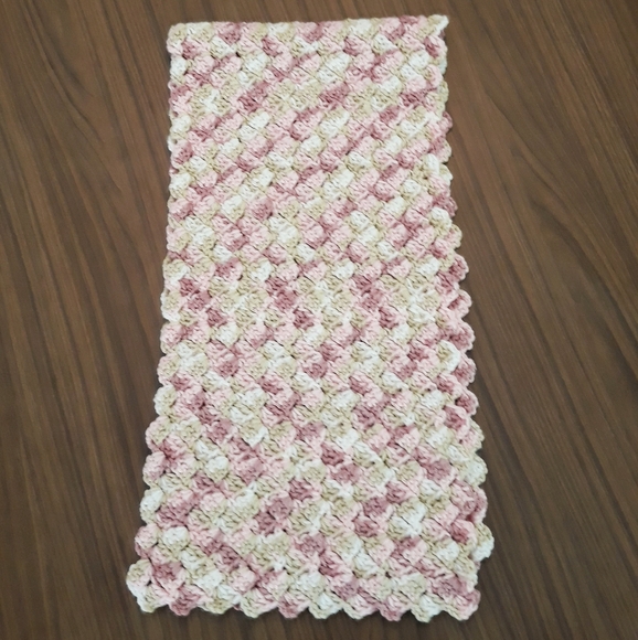 Handmade Crochet Afghan Pastel Yarn Table Runner 45" x 10" - Picture 2 of 11